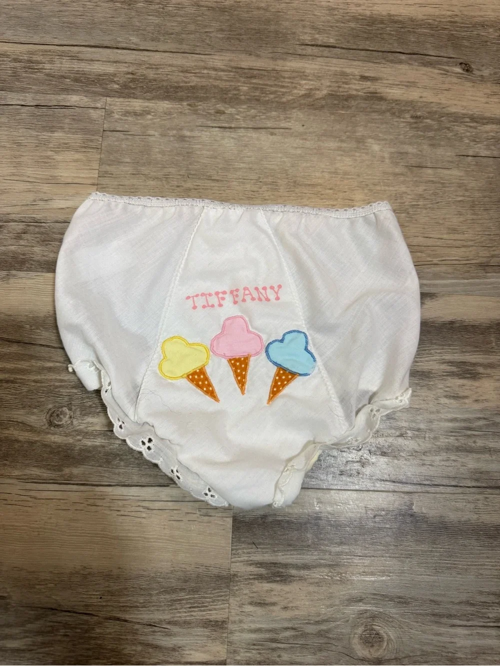 Vintage Her Majesty Personalized White Kids Bloomer Pastel Ice Cream Tiffany